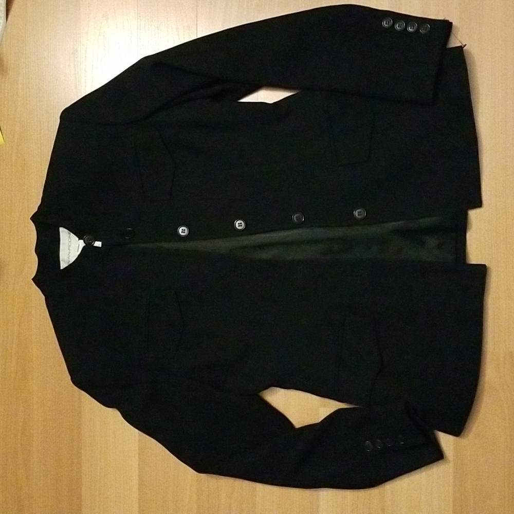 Evan Picone Black Mandarin Collar Military Knit Suit Jacket Blazer Size 4